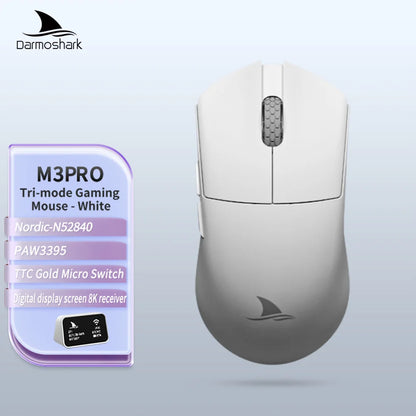 Геймърска мишка Darmoshark M3Pro 2.4G BT безжична Tri-Mode, сензор PAW3395, N52840, 26000DPI, за голяма ръка, макро драйвер, мишка за игри