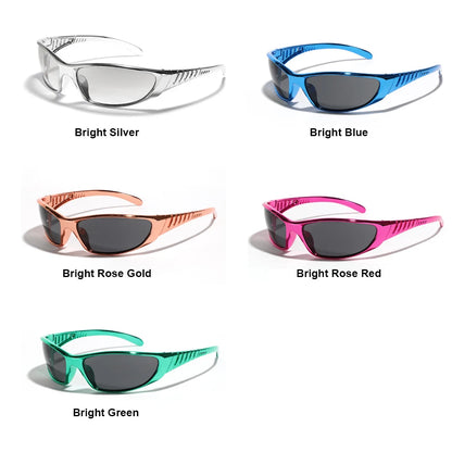 Y2K ezüst napszemüveg, színes, kivájott, futurisztikus technológiai stílus, dögös lányok, hálós vörös napszemüveg, női napszemüveg, divatos férfi