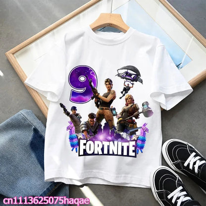 Fortnites Kids T-shirts Birthday Number 1-10 Printed T-shirt Boys Summer Casual Short Sleeves Sports Tops Children's Clothing