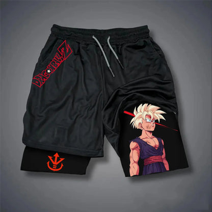 Short double épaisseur imprimé sur le côté « Dragon Ball Anime GOKU », pantalon d'été américain pour homme, style sportif, ample et respirant