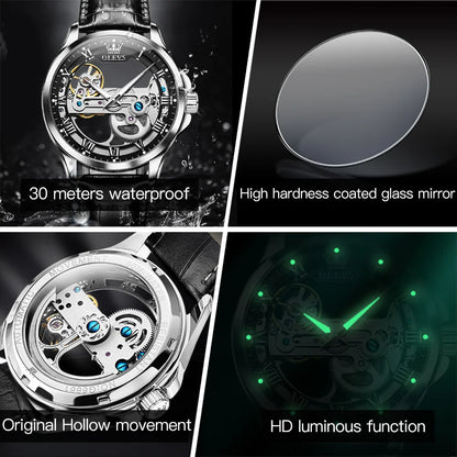 OLEVS 6661 Men Top Brand Watch Luxury All Transparent Hollow Men Mechanical Watch Original Fashion Waterproof Classic Men Watch