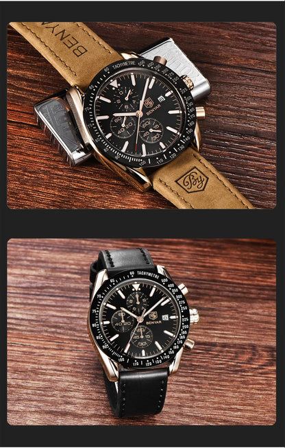 Montre homme BENYAR 5140, montre de sport décontractée, montre à quartz de luxe étanche, chronographe militaire de marque haut de gamme.