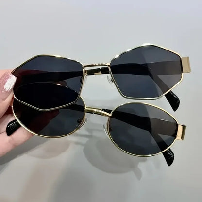 2Pcs Fashionable Oval & Polygonal Frame Combination Sunglasses, Metal Frame Pc Lenses, Fashionable Wear, Holiday Gifts