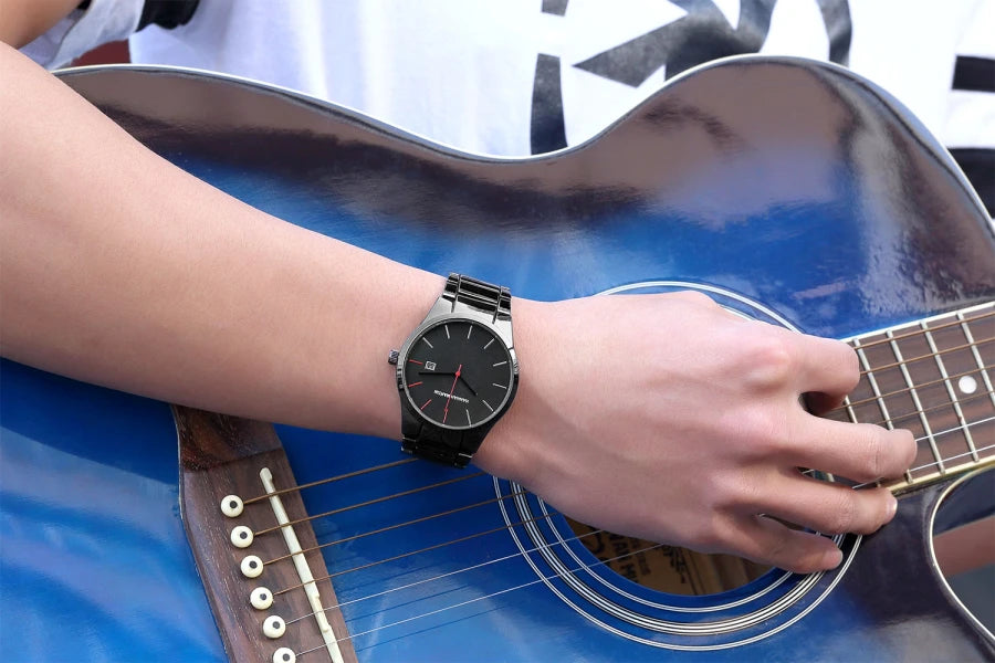Hannah Martin herreur, rustfrit stålhus, kvartsurværk, urskive på 41 mm, professionelt design, med kalenderfunktion (imitation)