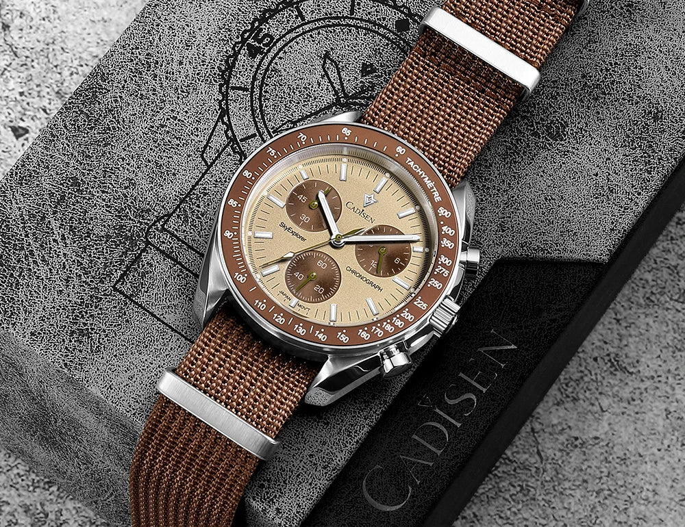 CADISEN Új férfi karórák Luxus kvarc karóra férfiaknak Zafír AR bevonatú üveg Vászon VK68 Speed Chronograph Automatikus