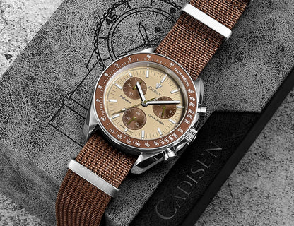 CADISEN Új férfi karórák Luxus kvarc karóra férfiaknak Zafír AR bevonatú üveg Vászon VK68 Speed Chronograph Automatikus
