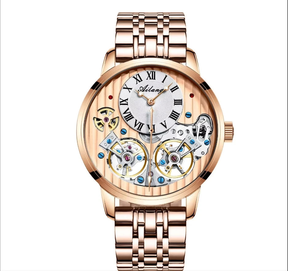 AILANG watch men's advanced expensive automatic mechanical watch Rome double tourbillon waterproof watch.