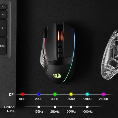 Mysz gamingowa Redragon M991 Wireless 26000 DPI, 3 tryby, 9 przycisków makro, podświetlenie RGB, czarna