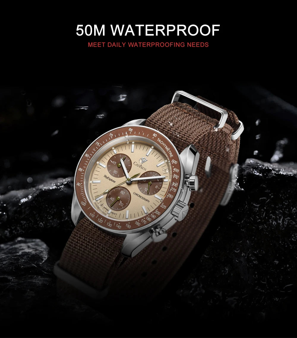 CADISEN Új férfi karórák Luxus kvarc karóra férfiaknak Zafír AR bevonatú üveg Vászon VK68 Speed Chronograph Automatikus