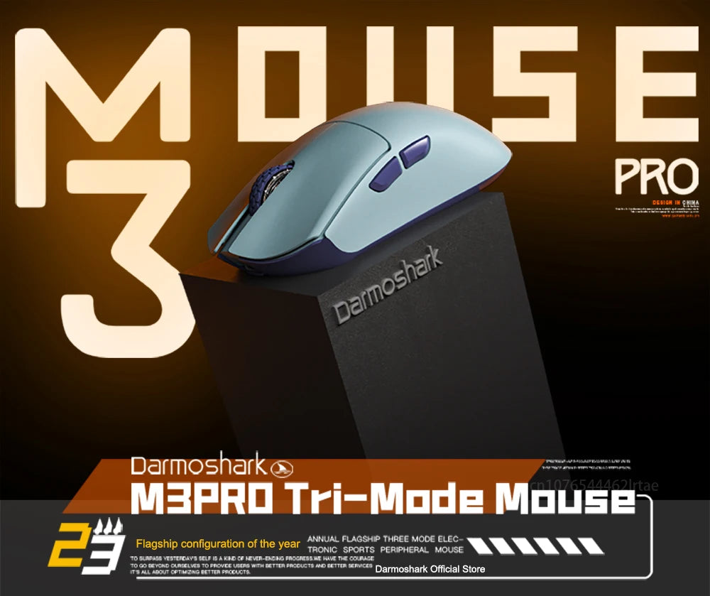 Геймърска мишка Darmoshark M3Pro 2.4G BT безжична Tri-Mode, сензор PAW3395, N52840, 26000DPI, за голяма ръка, макро драйвер, мишка за игри