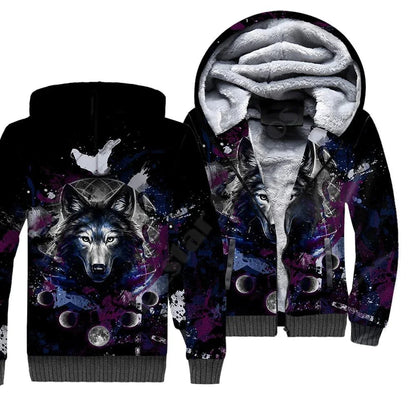 Wolf Animal 3D Printed Fleece Zipper Hoodies for Men and Women Winter Warm Double Plus Velvet Jacket Cosplay Costumes JR09