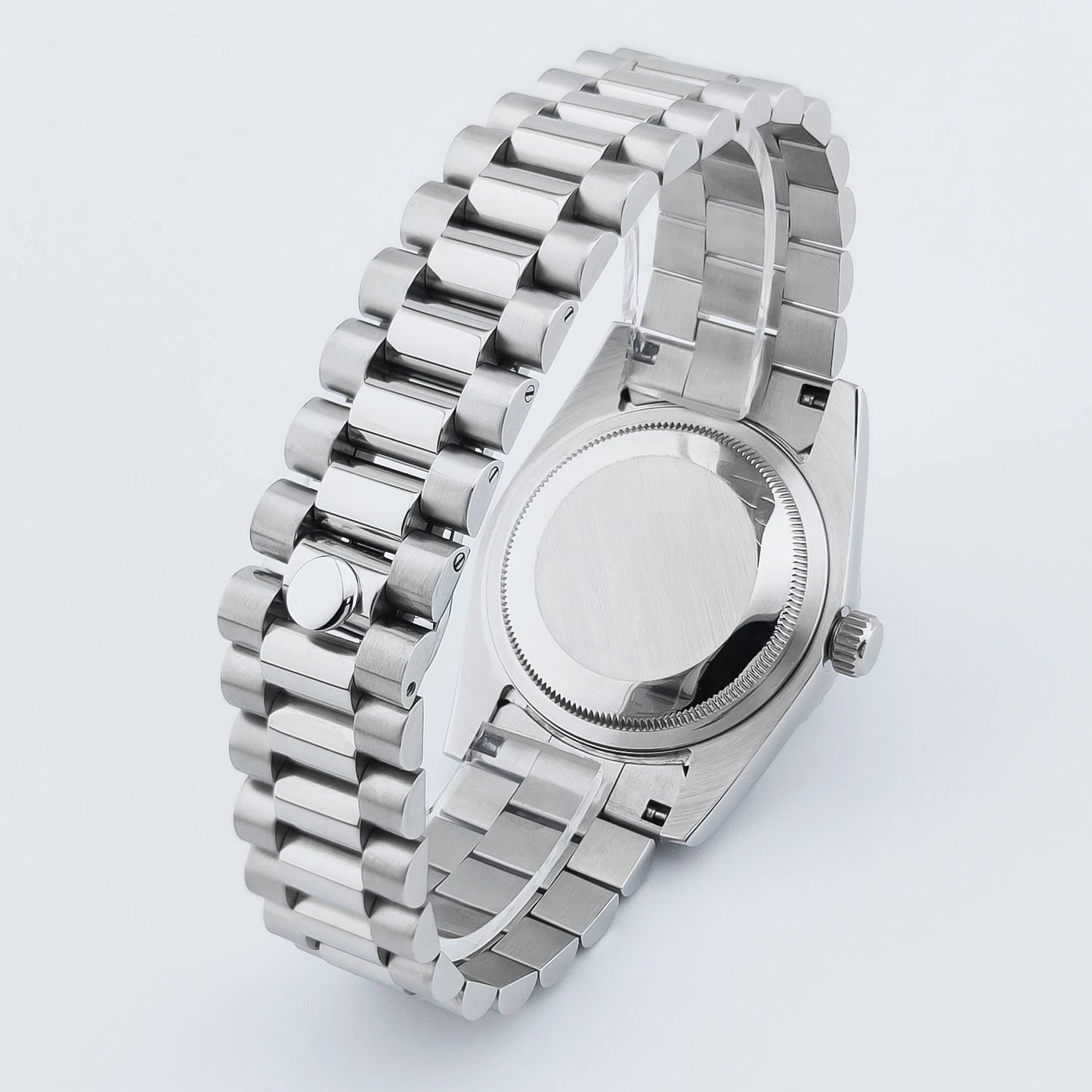 Reloj mecánico CORGEUT NH36 para hombre con indicador de día y fecha, brazalete President, caja de acero, bisel arqueado roscado, waterp