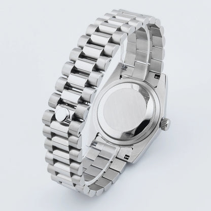 Reloj mecánico CORGEUT NH36 para hombre con indicador de día y fecha, brazalete President, caja de acero, bisel arqueado roscado, waterp