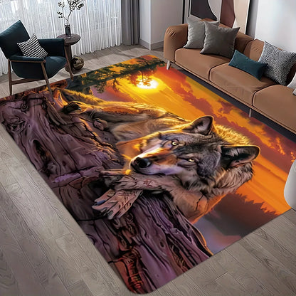 Sunset Wolf Design Rectangular Area Rug, Soft Non Slip Floor Mat for Living Room Bedroom and Office, Washable Home Decor