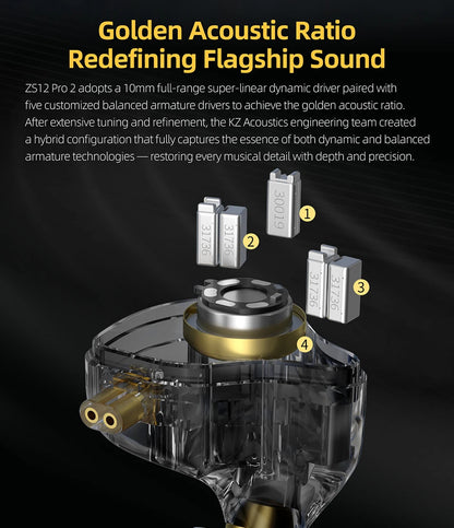 Auricolari IEM ibridi KZ ZS12 PRO 2 – Auricolari gaming cablati HiFi con bassi e driver super-lineari