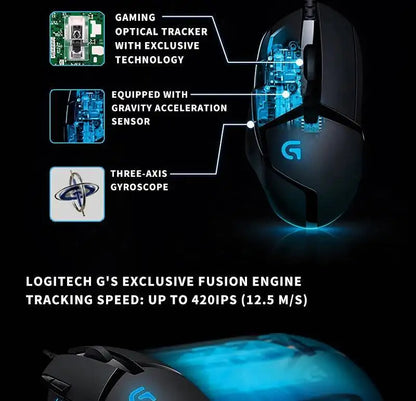 Ratón gaming con cable Logitech G402, procesador ARM de 32 bits, 8 botones, 500 IPS, antideslizante, para sesiones de juego y trabajo durante todo el día