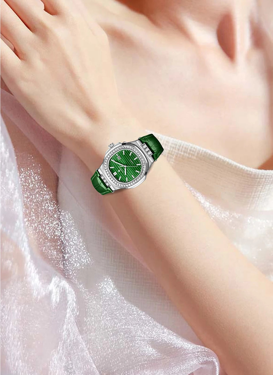 BANGWEI divatos, elegáns, luxus kvarc női karóra, egyszerű számlappal, gyémánttal, retro bőr szíjjal, dátummal, vízálló, világító női karórák