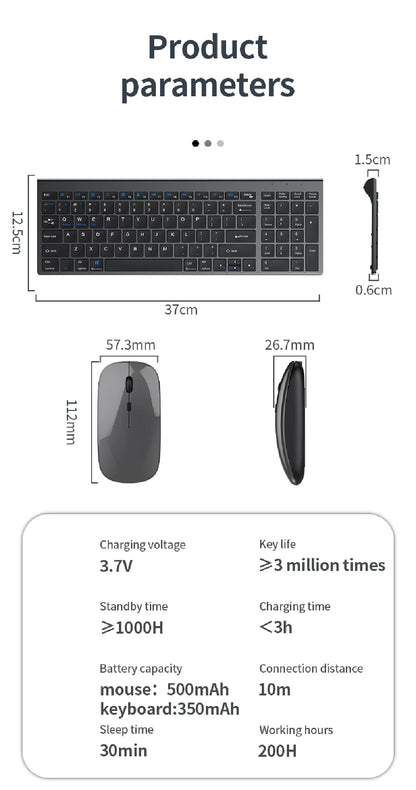 JOMAA Bluetooth-&2.4G-USB-Tastatur-und-Maus-Set für Laptop, Computer und iPad, wiederaufladbare kabellose Tastatur-und-Maus-Kombination, leise