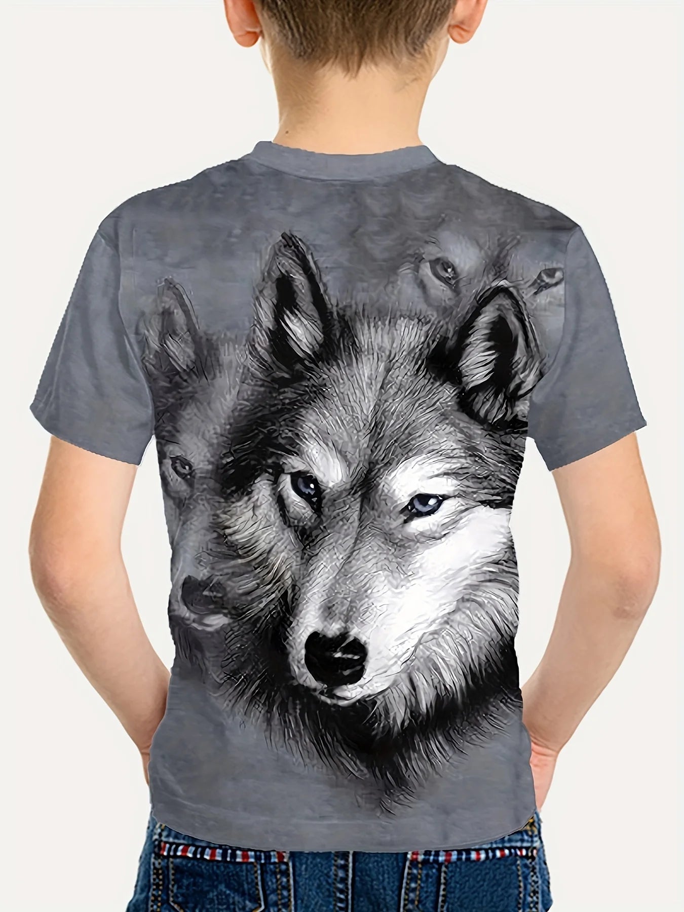 Children's Clothing Boys Tshirt Short Sleeve Cool 3D Wolf Print Kids Summer Clothes Stylish Streetwear Round Neck Girl Clothes﻿