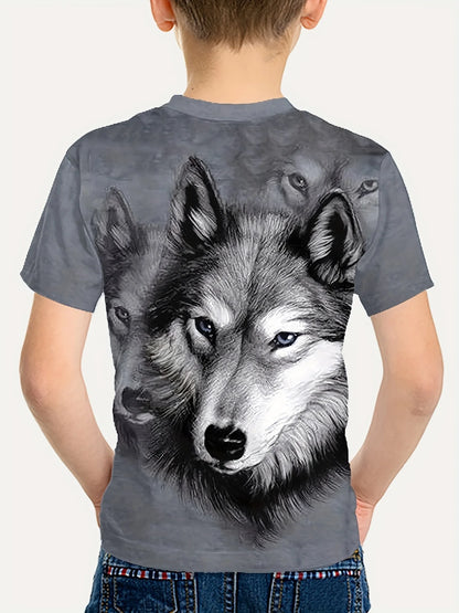 Children's Clothing Boys Tshirt Short Sleeve Cool 3D Wolf Print Kids Summer Clothes Stylish Streetwear Round Neck Girl Clothes﻿