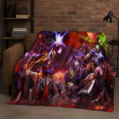 3D WOW World of Warcraft Game Demon Hunter Arthas Cartoon Flannel Blanket,Ultra Soft Plush Throw for Home Bedroom Bed Sofa Cover