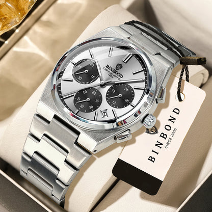 BINBOND Accurate Quartz Men’s Watch – Robust, Automatic Date, Chronograph, Luminous, Water-Resistant, Luxury Casual Men’s Watch – Reloj