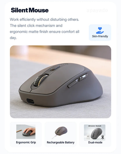 FREEWOLF X7 bezprzewodowa mysz Bluetooth 2.4G, dwutrybowa, cicha, akumulatorowa, 4000DPI, wskaźnik baterii, ergonomiczna, do PC, Mac i laptopa