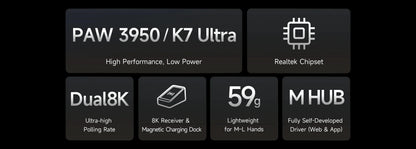 MCHOSE K7 Ultra trådløs gamingmus PAW3950 dobbelt 8K polling rate let magnetisk trådløs opladningsdock esport kontor