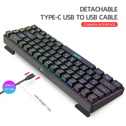 Teclado gaming de 68 teclas USB com fios portátil, retroiluminação RGB 20, teclado coreano para portáteis e computadores Windows