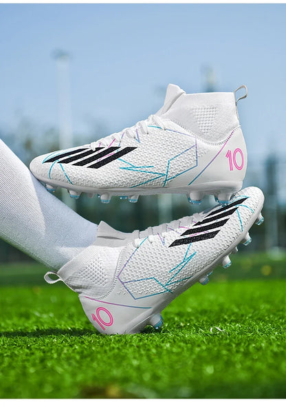 Nouvelles chaussures de football pour hommes, chaussures de sport antidérapantes ultralégères à haute cheville pour l'extérieur, chaussures de futsal antidérapantes pour l'intérieur, chaussures de football de haute qua