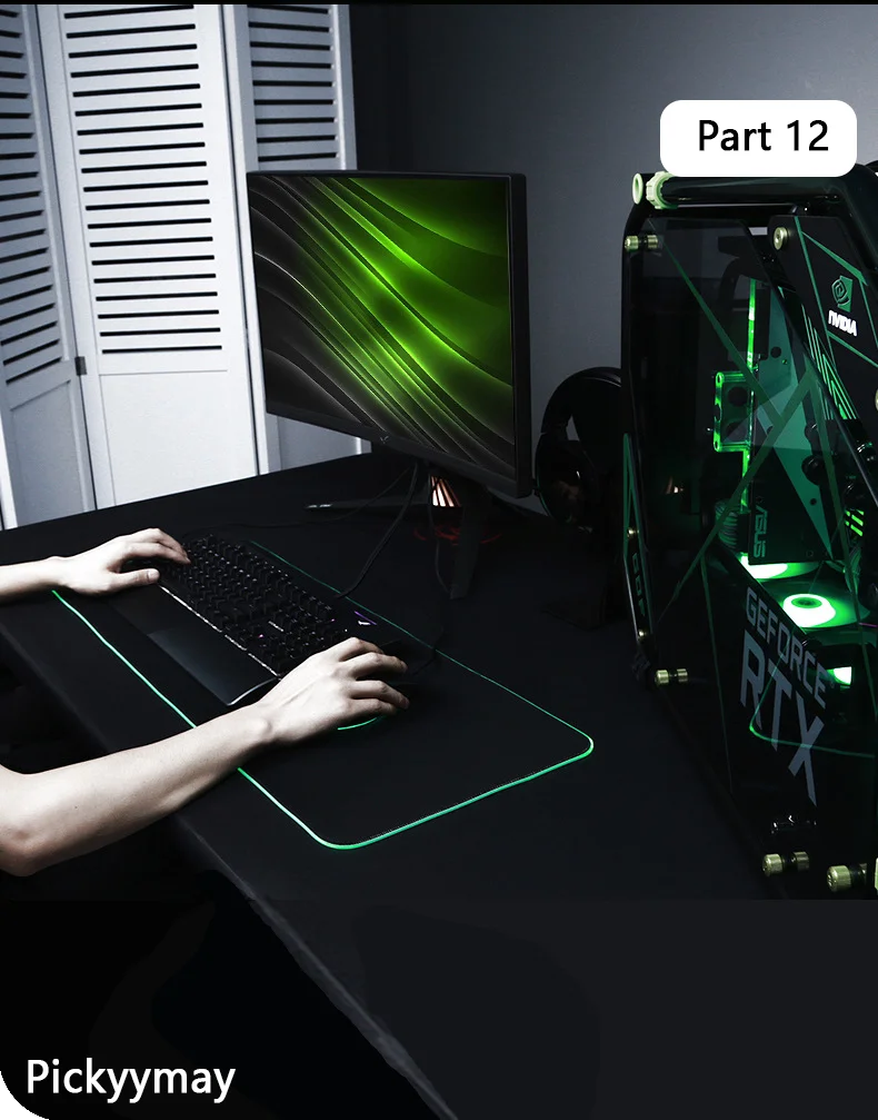Velika RGB podloga za gaming miš, LED podloga za miš, gamerska podloga za stol, podloga za PC stol, RGB podloga za tipkovnicu XXL 90x40cm