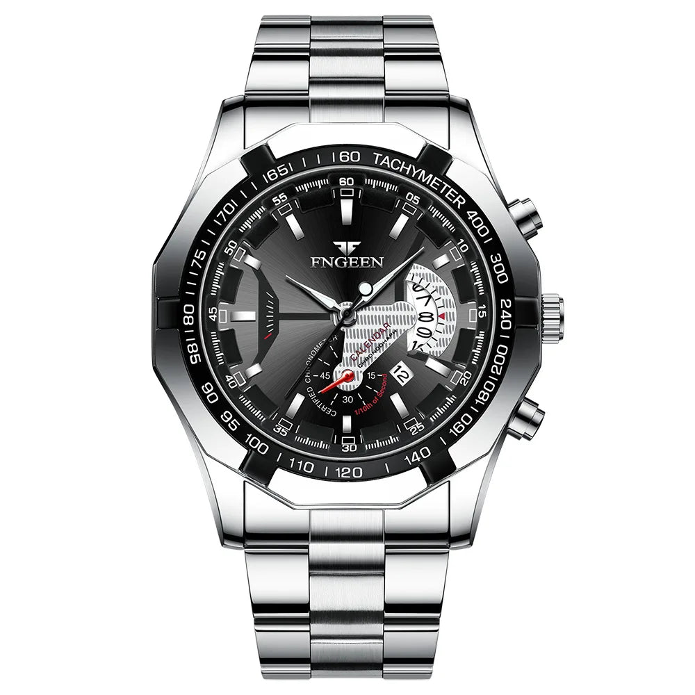 Orologio da polso al quarzo di lusso BINBOND da uomo, luminescente, impermeabile, con datario automatico, in acciaio inossidabile