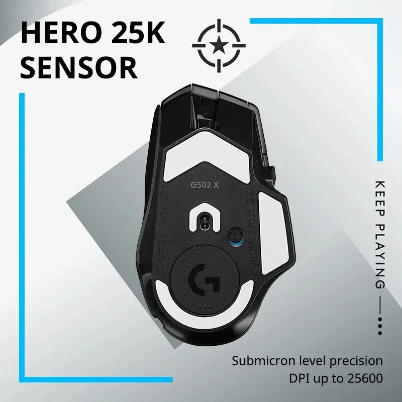 Ratón gaming inalámbrico Logitech G502 X Lightspeed con interruptores híbridos óptico-mecánicos LIGHTFORCE, sensor gaming HERO 25K, compatible, nuevo