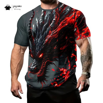 Herren-T-Shirt mit Drachenmuster, kurzärmeliges Fashion-Streetwear-Shirt, Rundhals-Top mit trendigem 3D-Tierprint, locker und vielseitig, Herrenbekleidung