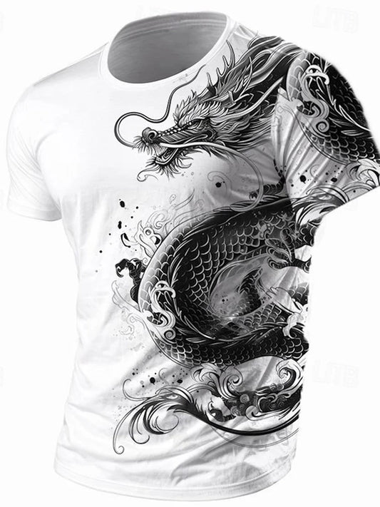 T-shirt da uomo con stampa drago 3D, estiva, casual da tutti i giorni, streetwear da uomo, per sport all’aperto, a maniche corte, moda urbana maschile