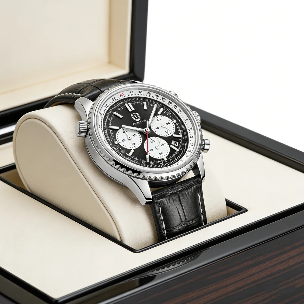 QINGXIYA Luxury Man Watch Quartz Waterproof Luminous Date Chronograph Leather Men Wristwatch Military Sports Men's Watches Reloj