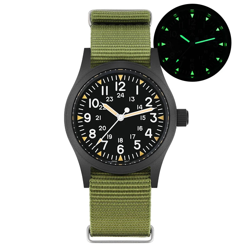 Militado ML05 Vintage Field Watch  VH31 Sweep Quartz Movement, Domed Sapphire Crystal, 38mm, Luminous & 100M Waterproof
