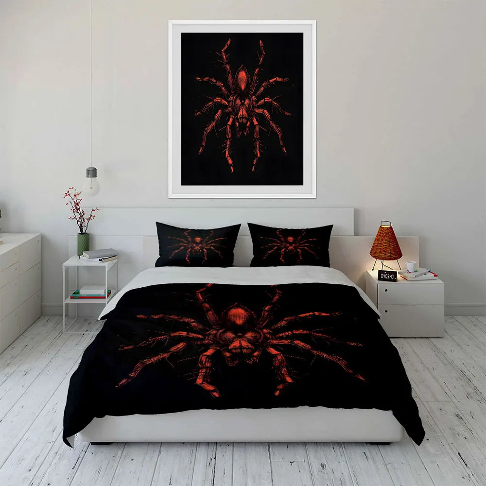 Bettbezug-Set mit rotem Spinnenmotiv und strukturierter Artwork-Optik, Digitaldruck, farbenfrohe Polyester-Bettwäsche mit Reißverschluss, Geschenk für Kinder