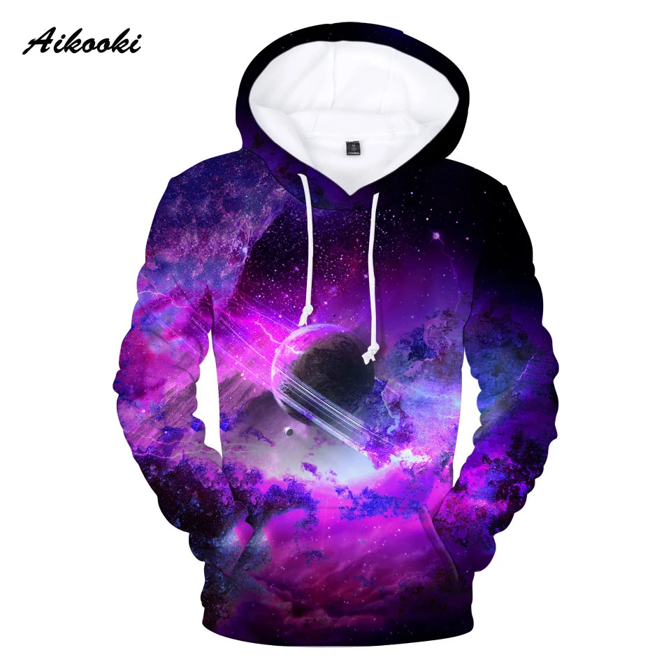 Klassischer, beliebter Kapuzenpullover mit 3D-Print „Purple Sky Space Galaxy“ für Herren und Damen, langärmliges Casual-Sweatshirt