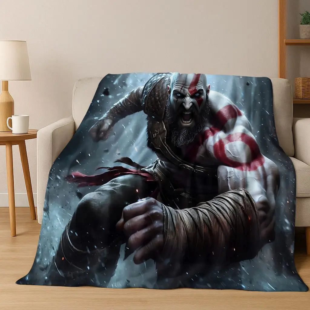 Classics God of War Kratos 3A játékos flanel takaró, meleg és kényelmes, puha takaró otthoni használatra, hálószobába, ágyra, kanapéra, gyerekeknek ajándékba