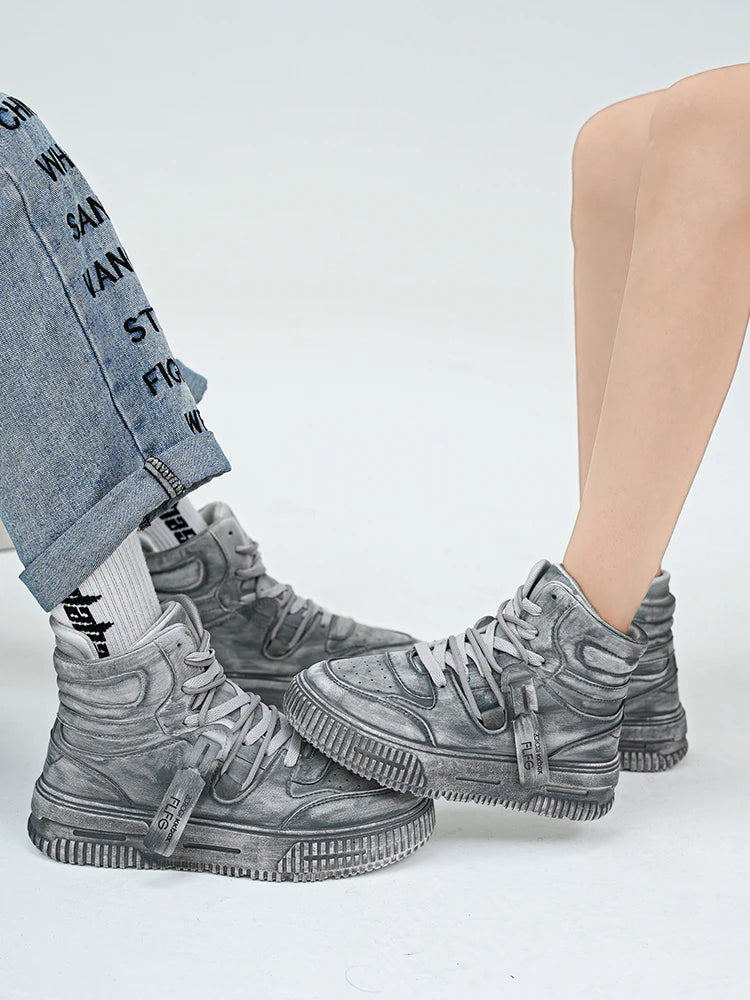 Autumn and Winter High Top Men's Fashion Trend Retro Gray Parent-Child Work Sports Shoes