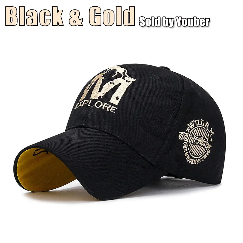 M letter Wolf Totem Embroidery Cotton Adjustable Hard Top Baseball Cap Sun Hat Trucker Caps Dad Hats