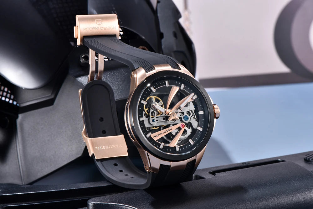 Herrenuhr PAGANI DESIGN – Mechanisches Automatik-Luxusmodell, durchbrochenes Zifferblatt, Saphirglas mit Antireflexbeschichtung, wasserdicht, leuchtende Zeiger – Geschenkidee für Herren