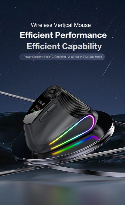 Jomaa RGB Backlit Speed Roller Wireless Vertical Mouse with Function Adjustment Knob Bluetooth USB Ergonomic Mice Silent Click