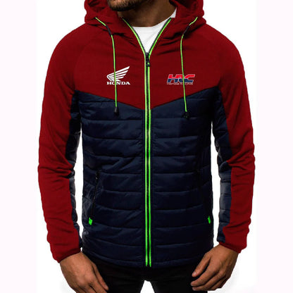 2025 Spring And Autumn Comfortable Jacket Slim Coat Men's New Seven-color Cotton-padded Honda racing Print Patchwork Hoodies