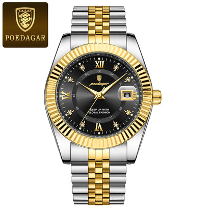 POEDAGAR men’s watch – Luxury model, water-resistant, stainless steel, with luminescent display, military style, date function, quartz movement, ideal for work or professional occasions.