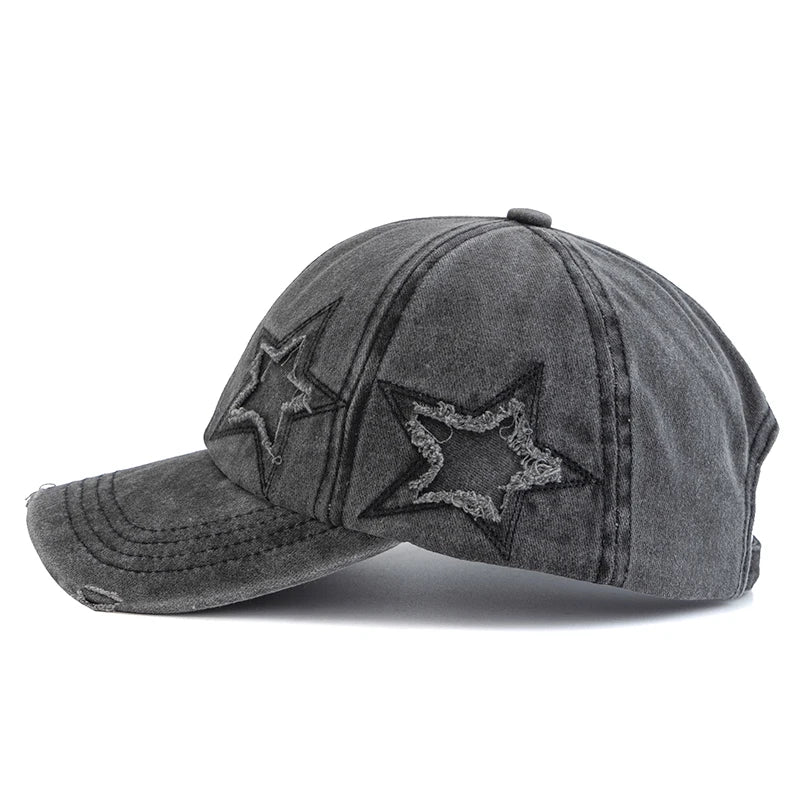 New Women's Five Pointed Star Design Washed Cotton Baseball Cap Fashion Street Dad Hat
