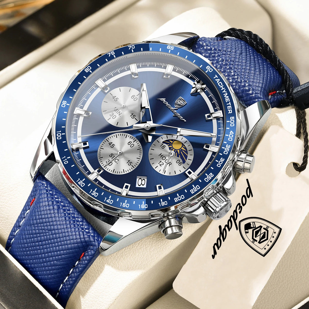 POEDAGAR luxury men’s watch: elegant and water-resistant, a quartz chronograph with date display, featuring a classic and luminous design.