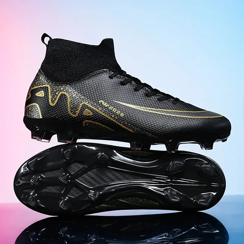 Men High Top Soccer Cleats Anti Slip Wear Resistant Firm Ground Breathable Comfortable Outdoor Grass Field Training Athletic
