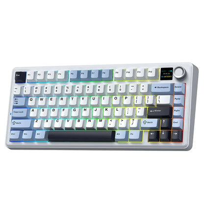 Teclado mecánico gaming AULA F75 MAX 2.4G inalámbrico/BT/con cable, Hot-Swap RGB, 75%, 81 teclas, teclado de oficina con pantalla TFT